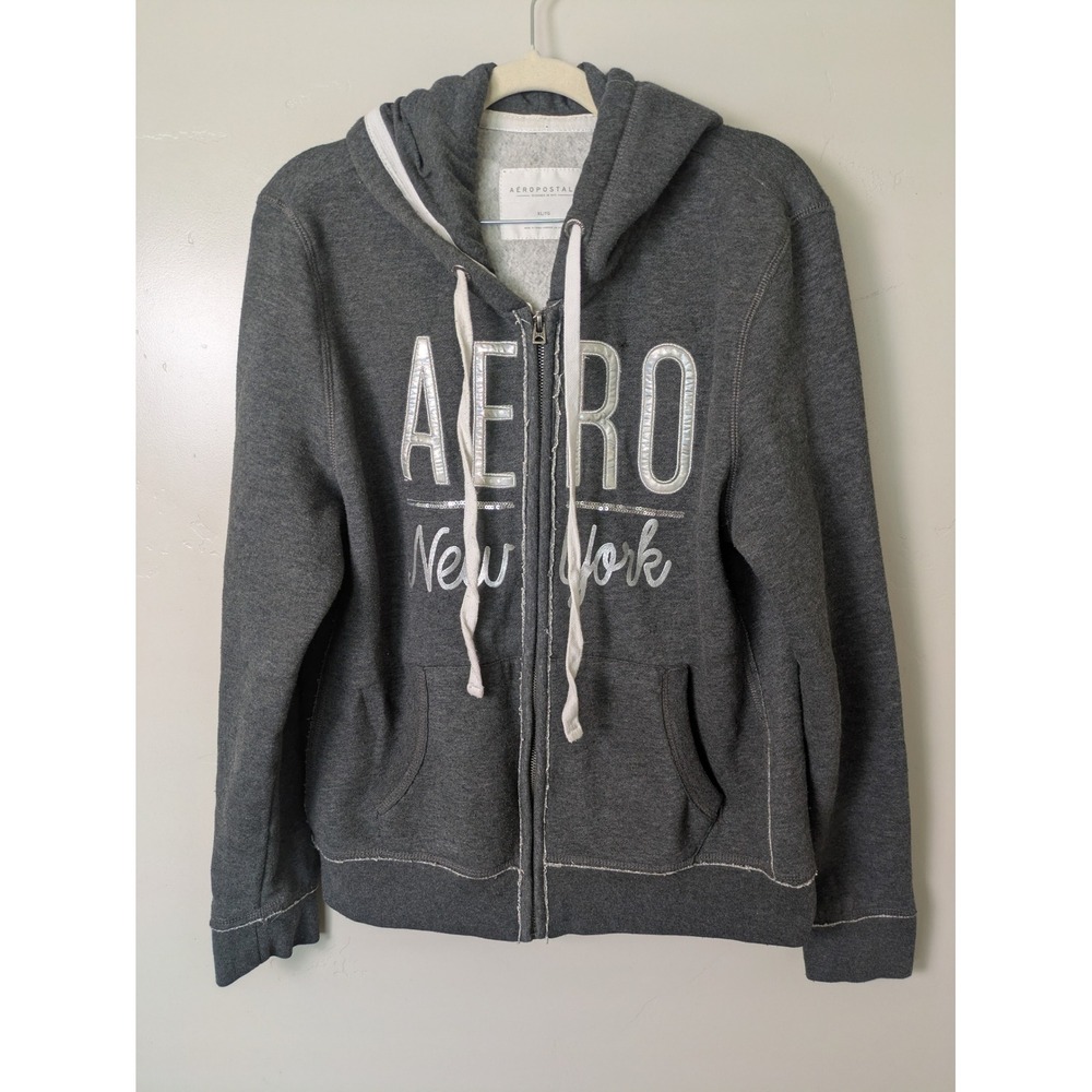 Aeropostale Y2K Women's Size XL Gray Full Zip‎ Hoodie New York Graphic